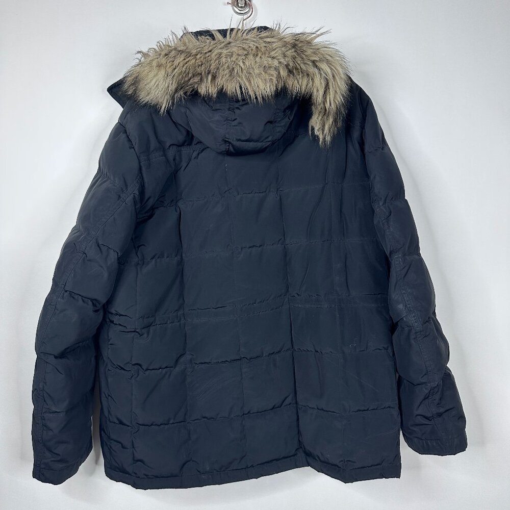 Uniqlo Down Fill Winter Parka Jacket Detachable Faux Fur Hood Navy Blue #A1755 - Picture 6 of 10